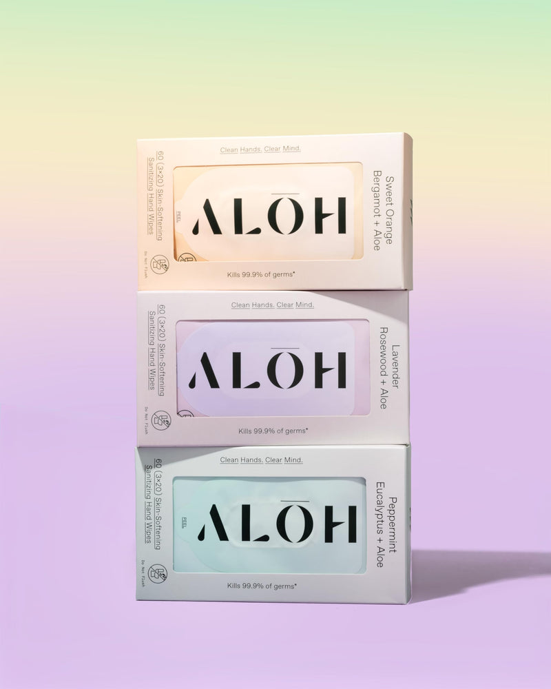 AL≈åH Sweet Orange Bergamot + Aloe Sanitizing Hand Wipes - Clean Hands, Clear Mind - On The Go Hand Sanitizing Wipes for Kids and Adults - Travel Size 3 Pack 20ct Wipes (60 wipes) Sweet Orange Bergamot 3 pack 20ct Wipes (60 wipes)