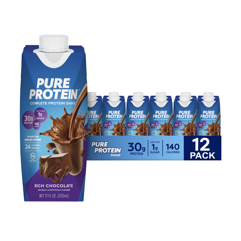 Pure Protein Chocolate and Vanilla Protein Shakes, 30g Protein, 11oz Bottles, 12 Pack Bundle