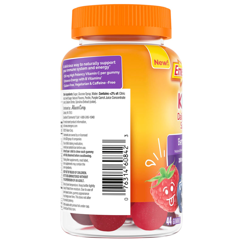 Emergen-C Kidz Vitamin C 250mg Gummies, Immune Support, Berry, 44 Gummies | B Vitamins for Energy, Gluten Free, Caffeine Free, Naturally Flavored, Kids Approved Berry Gummies Berry Bash 44 Count (Pack of 1)