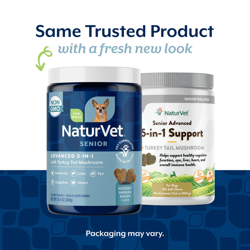 NaturVet Senior Advanced 5-in-1 Support Dog Supplement – Helps Support Immune System, Heart, Liver, Cognitive Function, Eye Health – Includes Ginkgo Biloba, Lutein – 120 Ct.