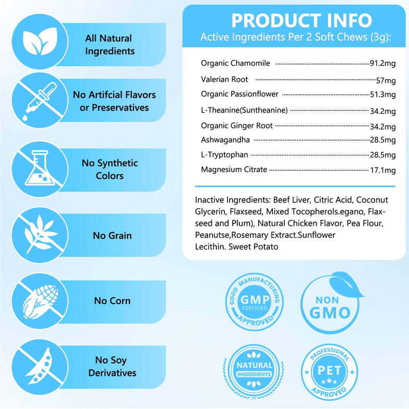 Calming Chews for Cats 230ct, Cat Calming Chewable with Valerian Root & Organic Chamomile for Cats Supports Calm Adaptation - Travel, Boarding, Vet Visits, Tasty Calm Chews Supplement Chicken