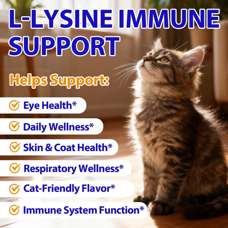 Lysine for Cats, L-Lysine Supplement Liquid Drops for Cats Supports Immune & Respiratory Health,Helps with Sneezing, Eye Discharge and Watery Eyes