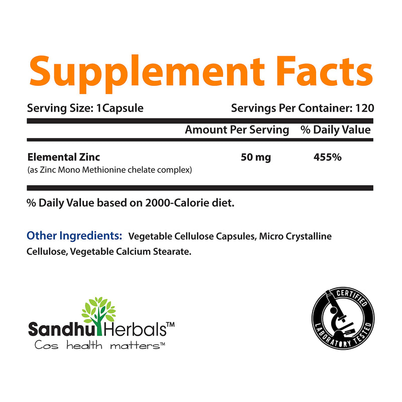 Zinc 50mg Supplement 120 Vegetarian Capsules, Zinc Highly Absorbable Supplements for Immune Support, Gluten Free Zinc 50mg 120 Count (Pack of 1) - BeesActive Australia