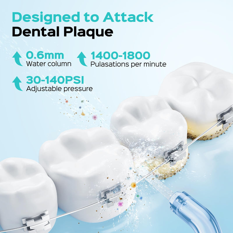 COSLUS C51 Portable Water Flosser for Teeth: 3 Modes & 6 Pressure Settings with Jet Mode Water Dental Pick for Orthodontic, Braces, Sensitive Gums, Compact for Travel, 300ML for Multiple Users, White Arctic White