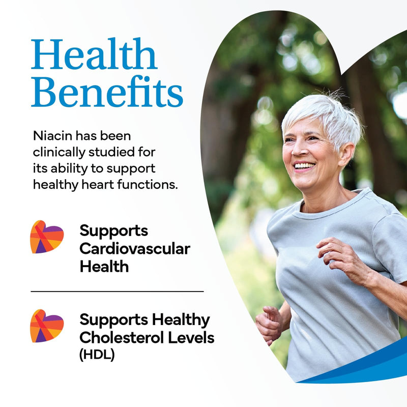 Slo-Niacin Slow Release Niacin 500mg – Vitamin B3 Supplement for Heart Wellness – Flush-Free B3 Vitamins for Cholesterol & Cardiovascular Support – 100 Tablets