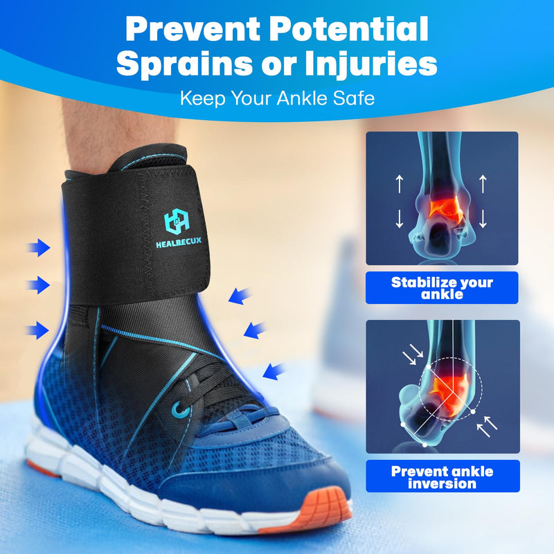 Healrecux Lace Up Ankle Brace for Women Men, Ankle Support for Sprained Ankle, Plantar Fasciitis Brace Ankles Stabilizer Wrap for Basketball, Volleyball, Sports, Injury Recovery, L Blue Stripes Large