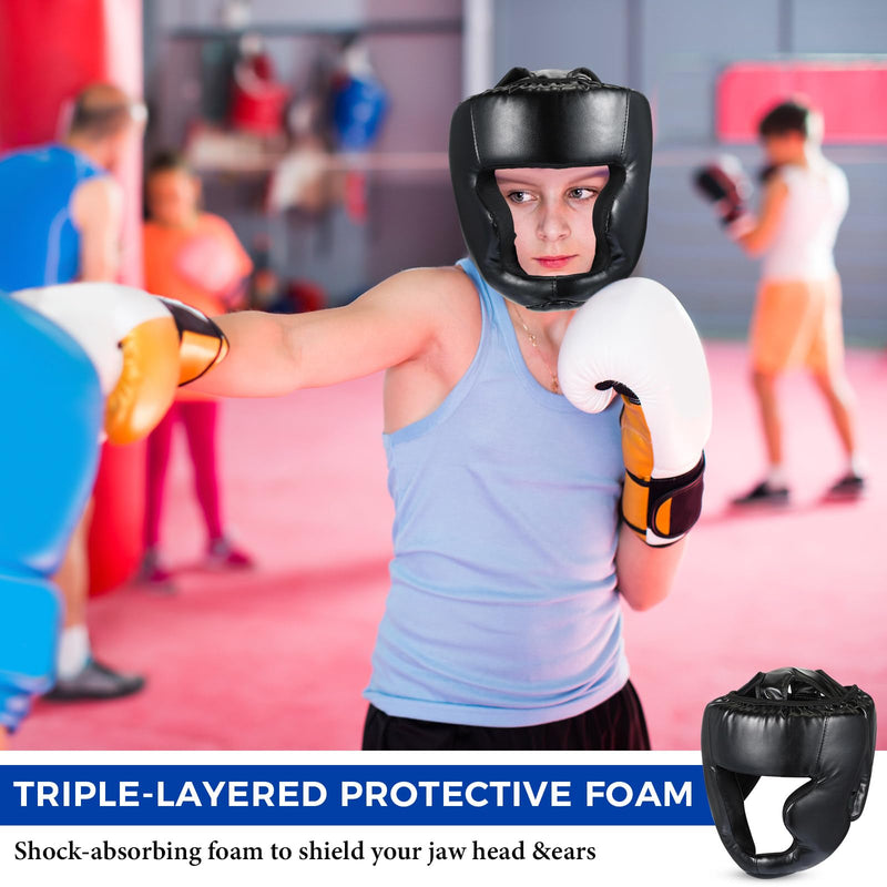 2 Pcs Boxing Headgear MMA Training Sparring Gear Muay Thai Headgear Adjustable Taekwondo Helmet for Kickboxing Sparring Trainees Youth Adult Men Black