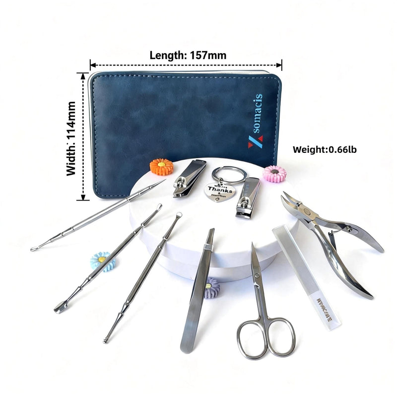Nail Clippers Set Fingernail and Toenail Clipper Cutters, Manicure Pedicure Kit Stainless Steel 10pcs Professional Grooming Kits, Nail Care Tools with Portable Leather Case for Men or Women - BeesActive Australia