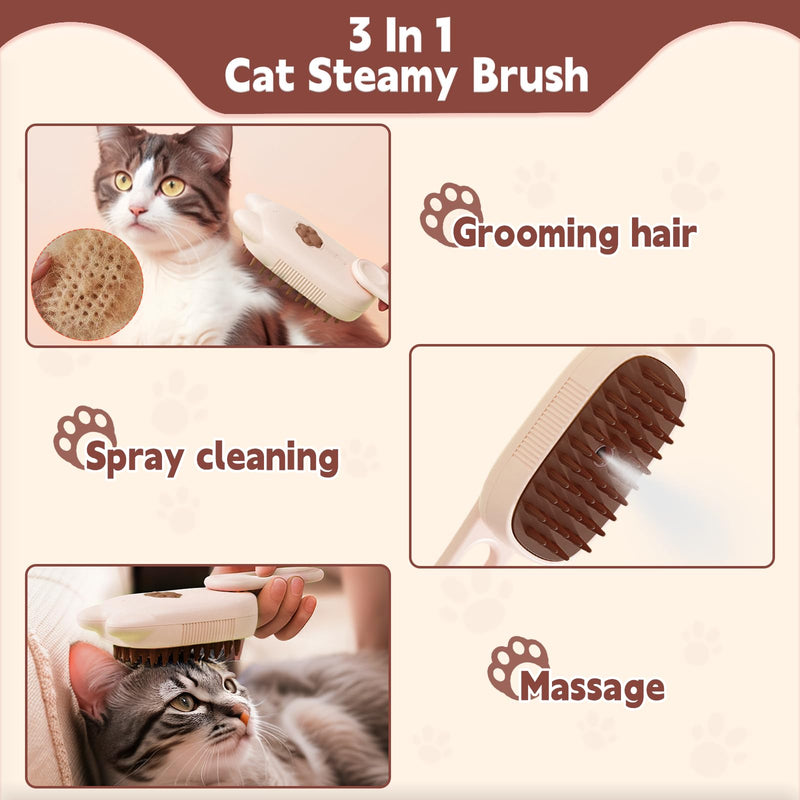 Cat Steam Brush for Shedding, 3 in 1 Pet Steam Brush, Silicone Massage Grooming Brushes for Long or Short Haired Dogs Cats, Removes Static Flying Hair, Water Cat Brush for Furry Pet(Beige) Beige White - BeesActive Australia