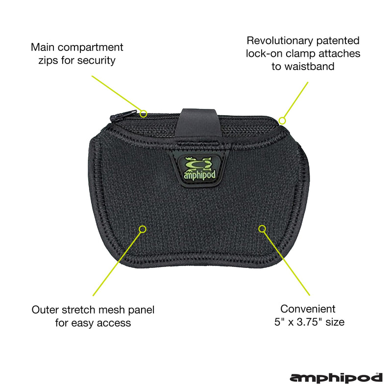Amphipod Satellite Lock-On Pouch, Compact Storage Clip for Running & Jogging, Men & Women - Black - 5" x 3.75"
