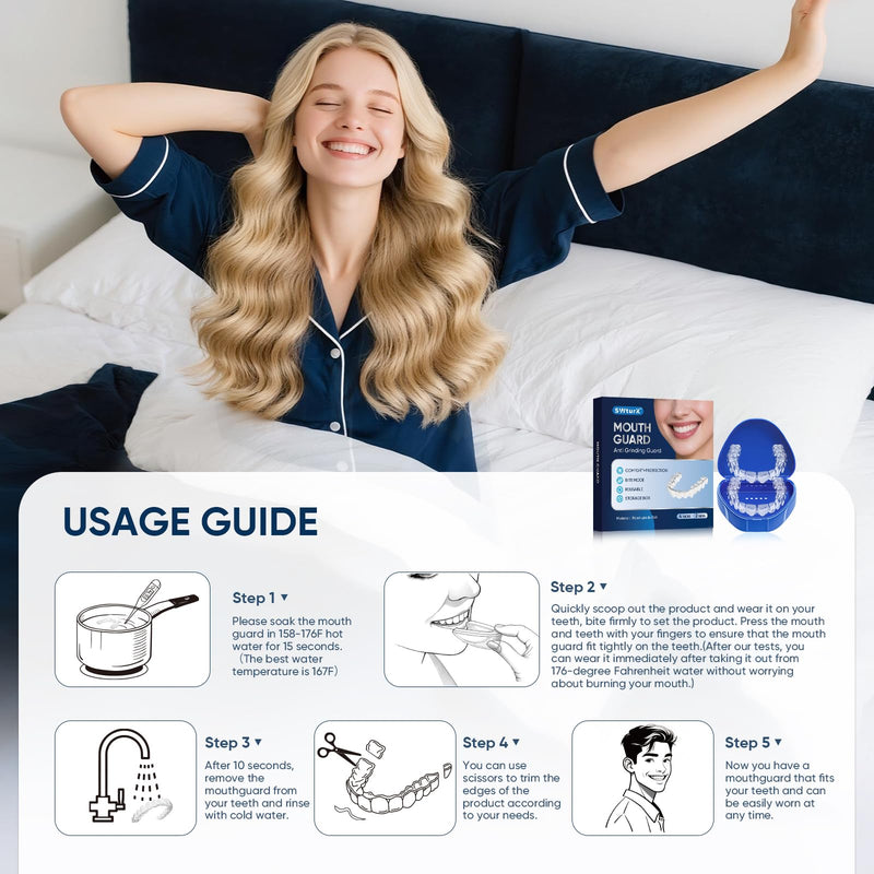 Mouth Guard for Clenching Teeth at Night, Mouth Guard for Grinding Teeth at Night, Comfortable & Reusable Adult Teeth Grinding Mouthguards for Sleeping, Includes 4pcs & 1 Travel Case 1.8*2.2in+2*2.6in 4.0 - BeesActive Australia