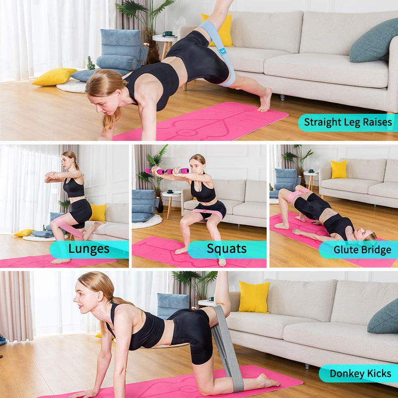 EILISON GLAMFIT Booty Resistance Bands for Women - Set of Non-Slip 5 Cotton Loops, Hip Thigh Glute Workout Bands for Squats, Yoga & Home Fitness Strength Training (Level 5)