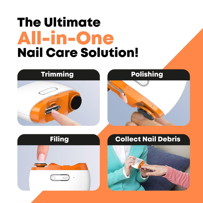 Electric Automatic Nail Clipper Trimmer - 2 in 1 Rechargeable Fingernail File Grinder Cutter for Baby Adults Seniors - Multifunctional Manicure Polisher with LED for Trimming Polishing Nails 1-pack - BeesActive Australia