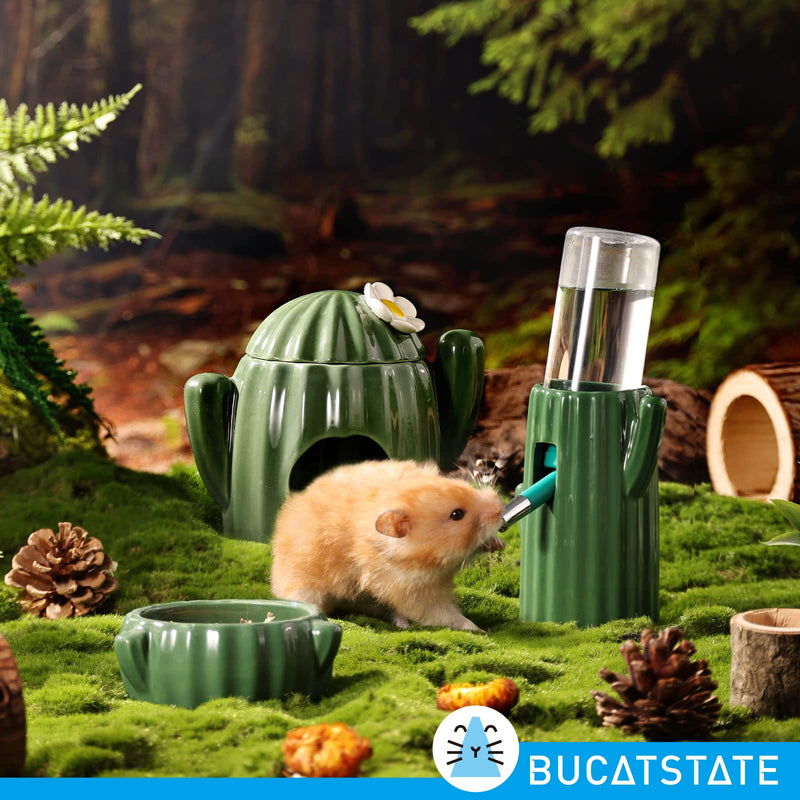 BUCATSTATE Cactus Ceramic Leakproof Hamster Water Bottle Guinea Pig Water Bottles Rabbit Water Bottle with Holder Water Feeder for Small Animals (Green) Green - BeesActive Australia
