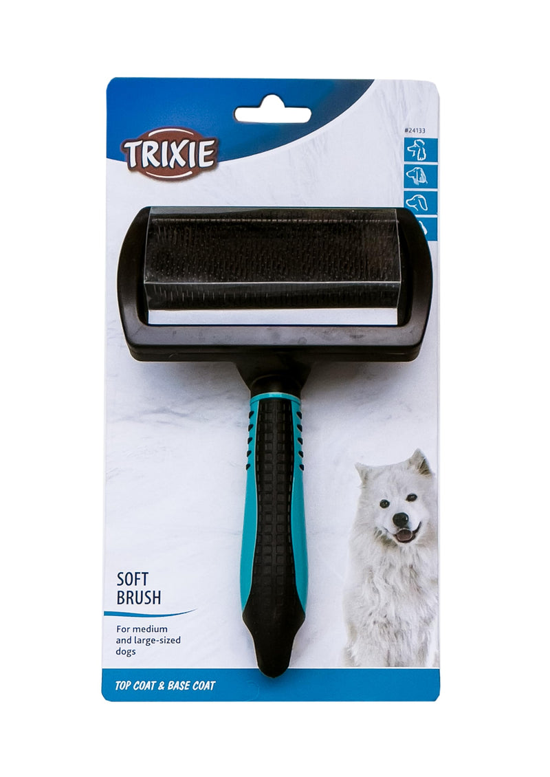 TRIXIE soft brush for grooming - soft metal bristles - rubberized plastic handle - black/blue - 12 x 20 cm - 24133 - BeesActive Australia
