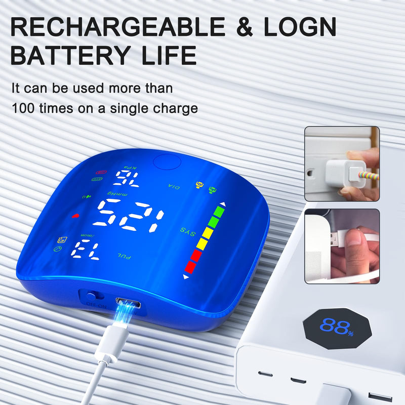 Wrist Blood Pressure Monitor, Rechargeable Blood Pressure Cuff with Large LED Screen - 2 * 99 Sets of Memory, One-Button Turn On/Off Voice & Switch User - BeesActive Australia