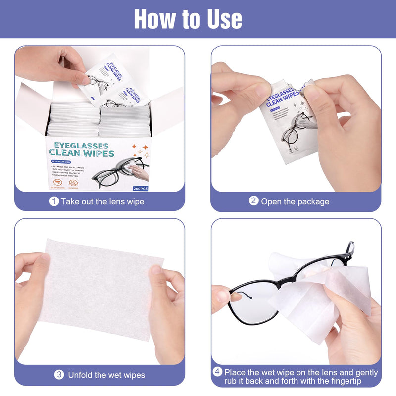 [200 Pack] Large Glasses Cleaner, Lens Wipes for Eyeglasses, Pre-Moistened Individually Wrapped Cleaning Wipes, Eye Glasses Cleaner Wipes for Camera, Phone, Computer, Laptop Screen (4.72 * 5.91 inch)