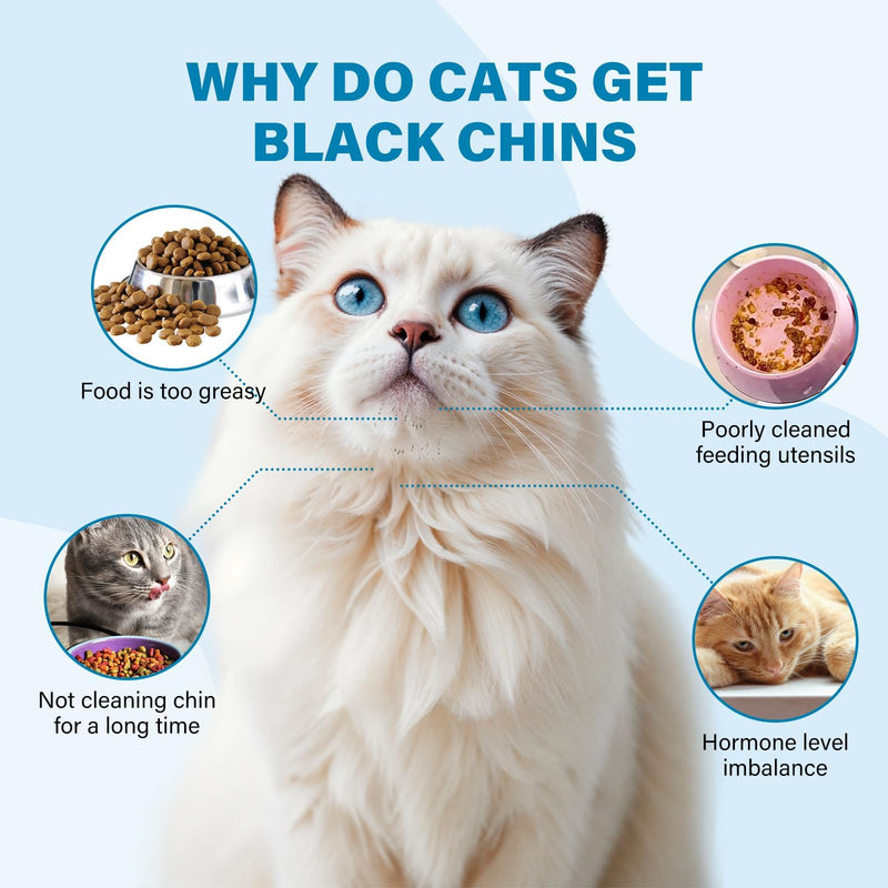 Cat Black Seed Cleaner Kit,120ml Remove Cat Chin Blackheads Gentle & Effective Acne Chin Treatment 2-in-1 Wash and Black Seed Brush Soft Silicone Cat Grooming Scraper Brush 120ml