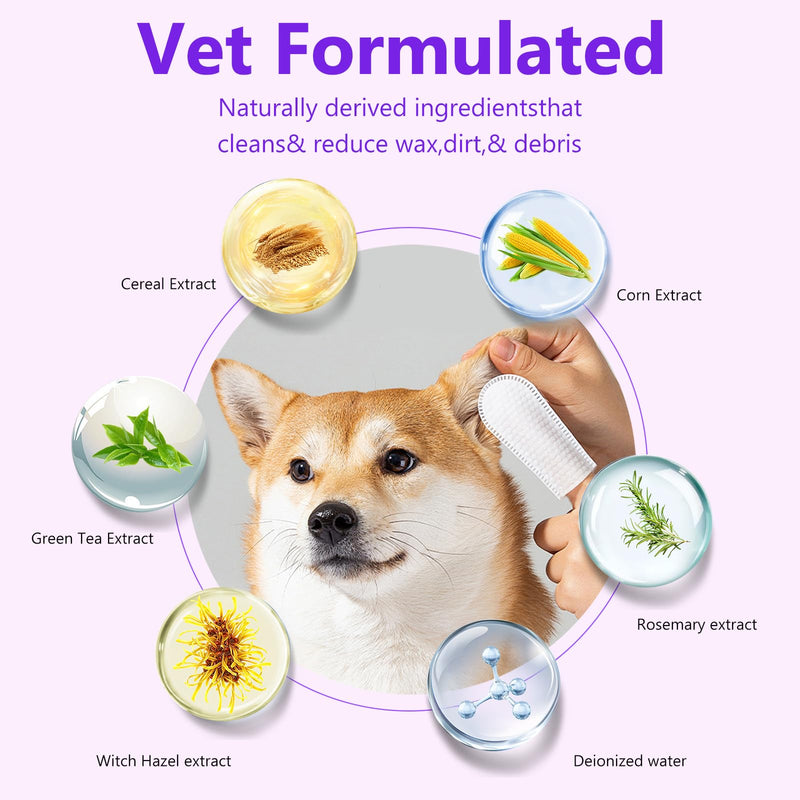 Dogs & Cats Ear Wipes- Finger Wipe Design、Natural Ingredients for Dogs and Cats Ear Cleaner，Gently Yet Effectively Remove Debris and Ear Wax -50 Count - BeesActive Australia