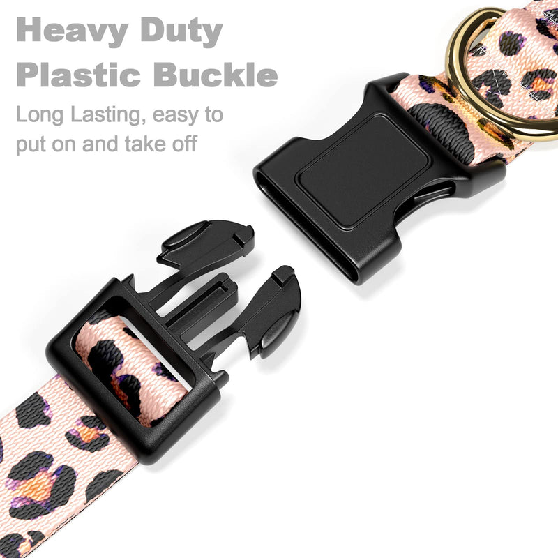 Rnivvi Dog Collar, Personalized Adjustable Dog Collar for Large Dogs, Cute Leopard Puppy Collar for Boy and Girl Dogs, Soft Heavy Duty Pet Collars with Quick Release Buckle for Walking Running, Pink Pink Leopard L (Neck 16-24", Width 1") - BeesActive Australia