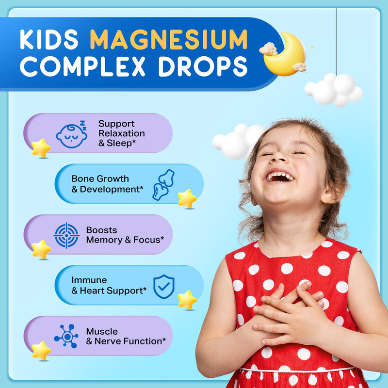 (2 Pack) Magnesium Glycinate Liquid for Kids, Kids Magnesium Liquid Drops Supplement with L-Theanine, Calcium, Zinc, Vitamin D3 K2 for Sleep Calm Relaxation Brain Bones Focus, Grape Flavor 4 Fl Oz 2 Fl Oz (Pack of 2)