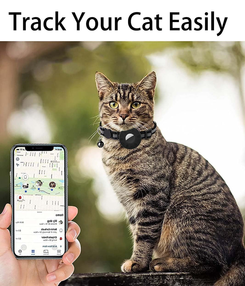 Airtag Cat Collar Breakaway, Safety Kitten Collar with Apple Airtag Holder,Cute GPS Cat Collar with Bell[Black], Lightweigh Tracker Cat Collars for Girl Boy Cats, Kittens and Puppies black moon - BeesActive Australia