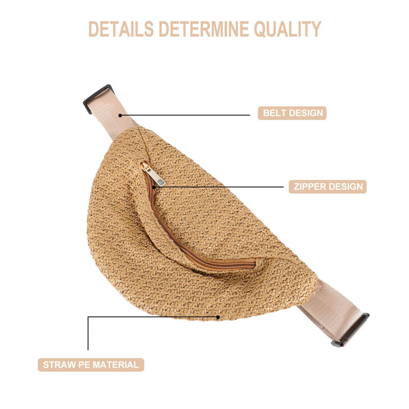 PRETYZOOM Hip Bag 1pc waist bag Chest Waist Pouch Cross- body Pouch Imitation Straw Woven Waist simulation straw chest fanny pack Belt s Dark Brown