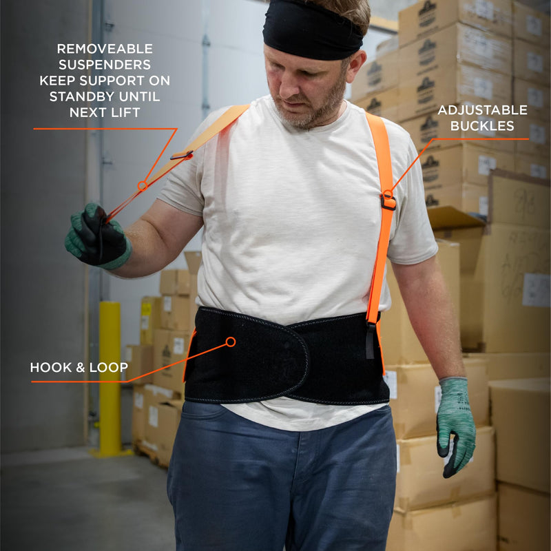 Ergodyne ProFlex 100HV Back Support Brace, High Visibility Support Belt, 8" Spandex Material, Removeable Straps Large
