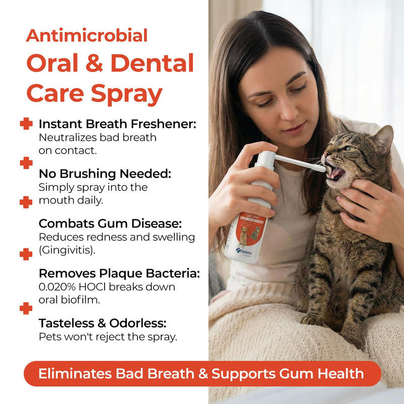 Oral Spray for Dogs and Cats Teeth Cleaning Spray Freshens Breath, Soothes Gums, Alcohol Free Daily Dental Care with Pure Hypochlorous – 3.38 oz