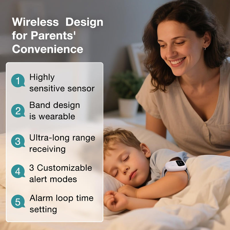 Wireless Bedwetting Alarm for Boys and Girls, Rechargeable Enuresis Alarm with 3 Modes & Timer, Waterproof & Reusable Sensor, Highly Sensitive Bed Wetting Solutions for Elderly, Kids, Grey