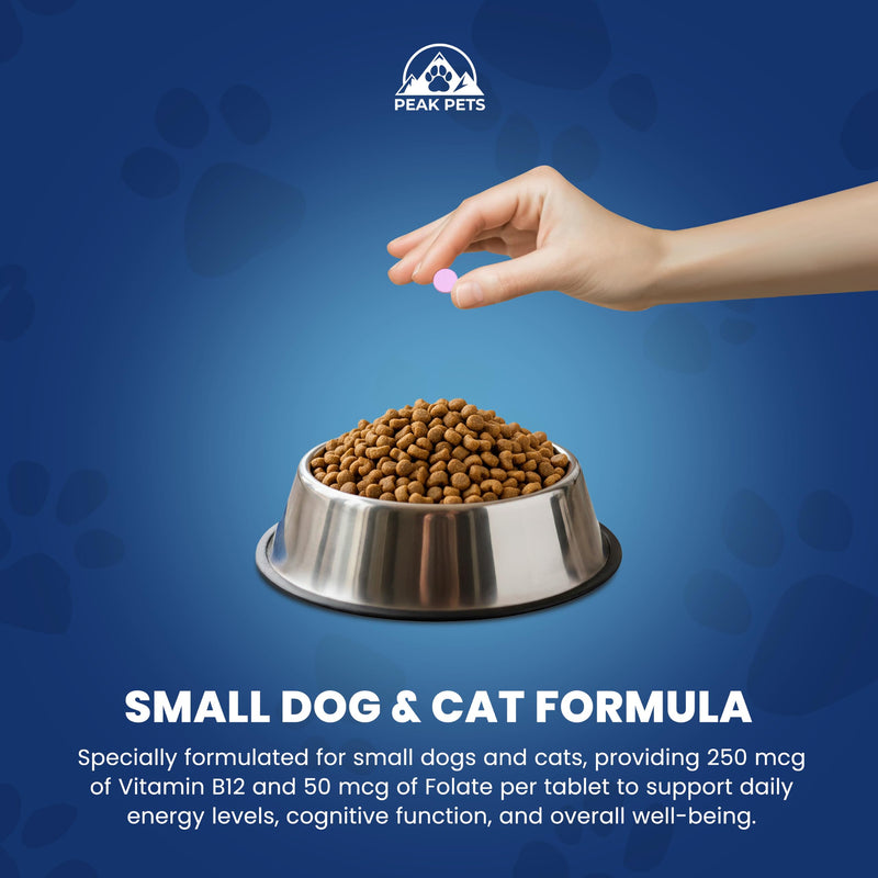 Vitamin B12 Supplement for Small Dogs & Cats with Cobalamin, Folate - Vitamin B12 Dogs and Cats Tablet Energy & Cognitive Support - 120 Chicken Flavored Chewable Tablets -Third Party Tested, Non GMO