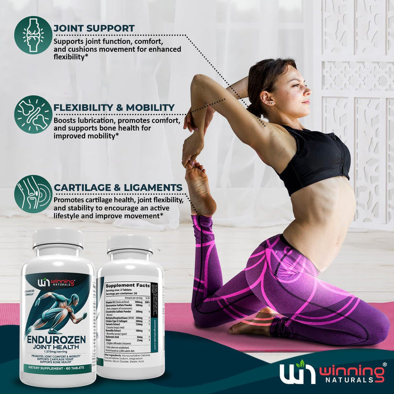 EnduroZen Joint Support Supplement Advanced Formula (60 tabs) - Glucosamine, Chondroitin, MSM, Turmeric| Joint Health & Mobility Support| Non-GMO| for Men & Women| Supports Cartilage & Flexibility 60 Count (Pack of 1)