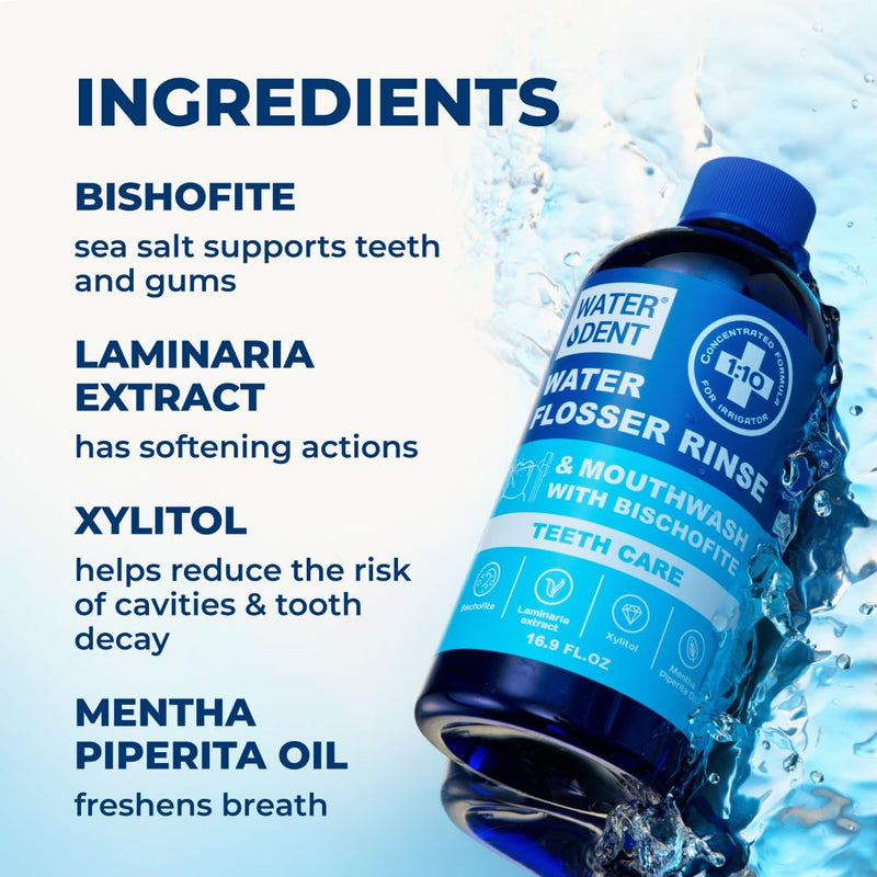 Concentrated Water flosser Rinse & Mouthwash | Add to Oral irrigator | Mint Flavor | When dilluted 186 fl.oz | Alcohol and Fluoride Free| Pack of 1 = 16.9 fl.oz WATER DENT 16.9 Fl Oz (Pack of 1) - BeesActive Australia
