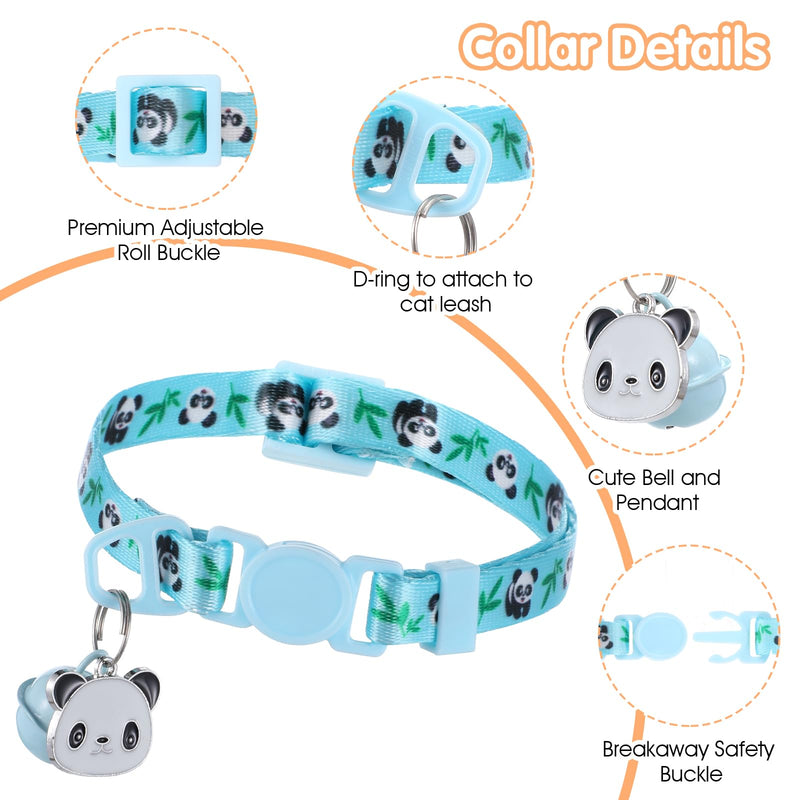 Cotton Breakaway Cat Collar with Bell, Cute Cat Collar with Panda Accessory, Kitten Collar for Girl Cats Boy Cats - BeesActive Australia