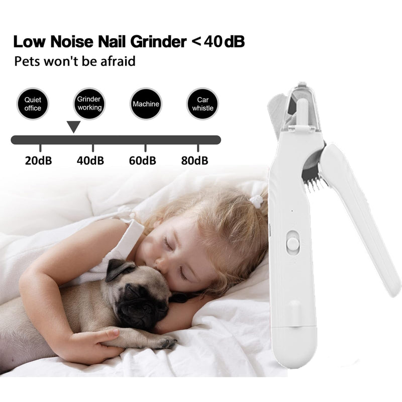 Cat nail grinders & clipper, dog grinder clippers trimmers, for dogs electric best indoor cats painless claw care nails with guard light, quiet grooming led pet cutter, small rechargeable (White)