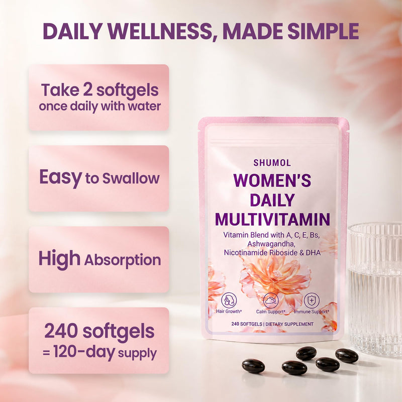 Multivitamin for Women, Daily Women’s Multivitamin 240 Softgels with Biotin, Magnesium, Zinc, Vitamins A, C, E & B Complex, Ashwagandha, DHA & L-Theanine | Hair, Skin, Nails, Calm & Immune Support