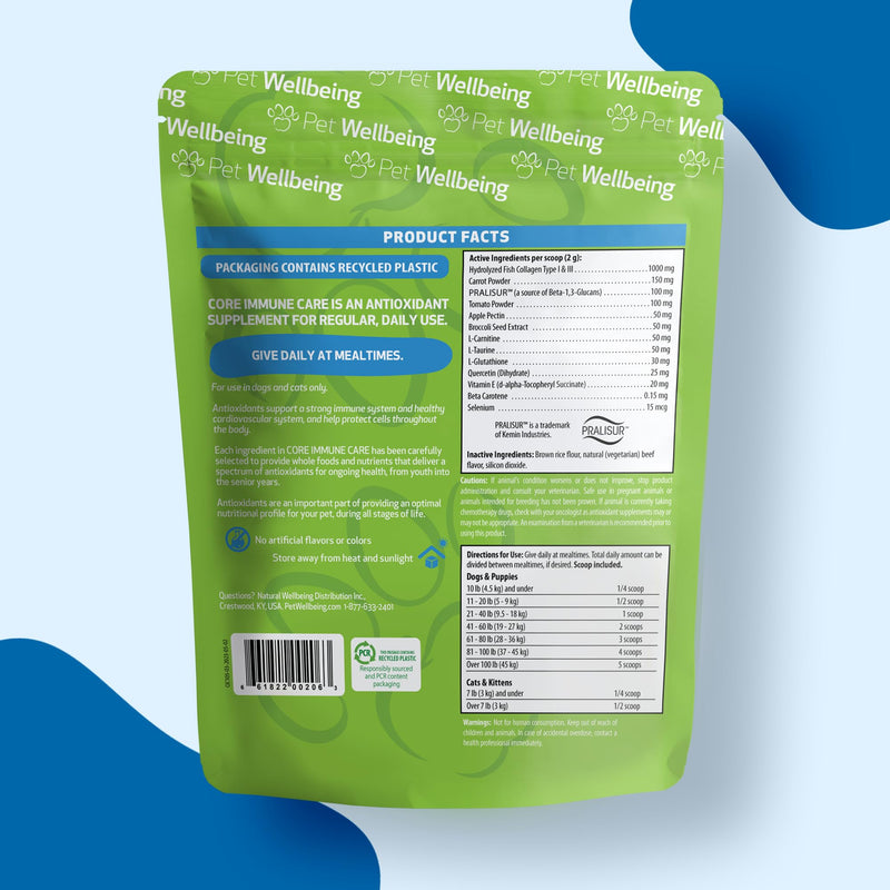 Pet Wellbeing Core Immune Care for Dogs & Cats - Daily Antioxidant Support for Pets of All Ages - Vet-Formulated - 3.7 oz (105 g) Powder - BeesActive Australia