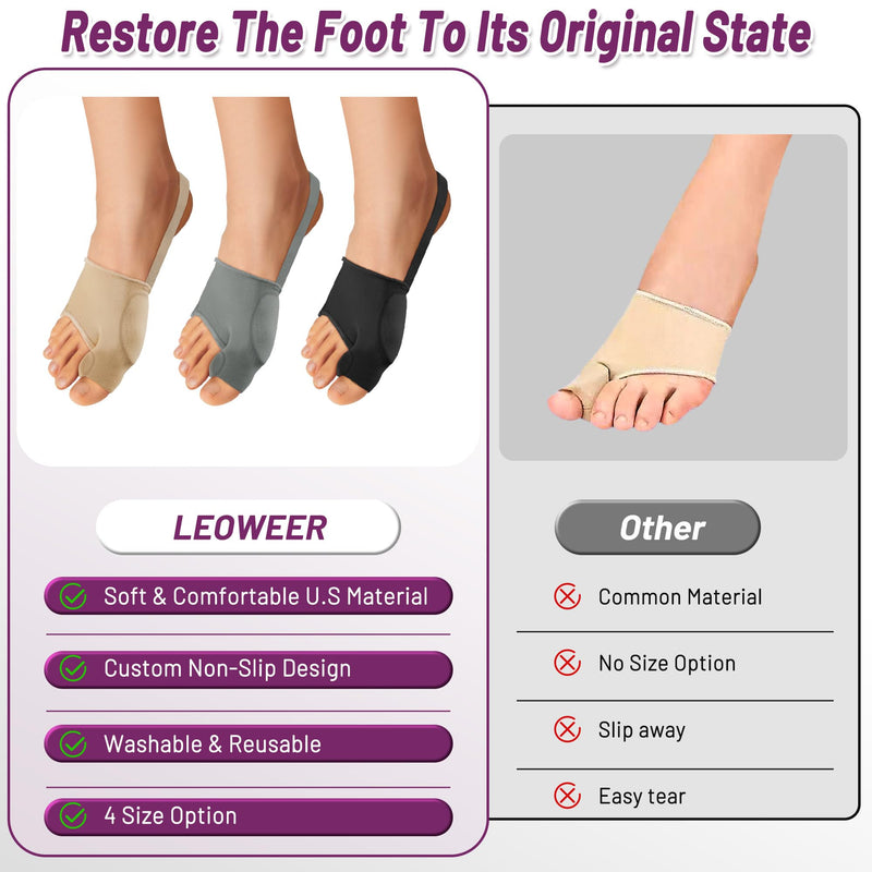 Bunion Corrector Sleeve, Breathable Bunion Big Toe Alignment Splint with Anti-Slip Heel Grip,4 Sizes,Extra Thick Gel Pads & Adjustable Straps for Hallux Valgus Comfort. (Black, XXS: WOMEN 4-3) Black
