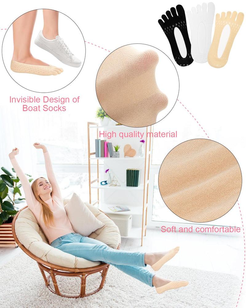 6 Pair Bunion Relief Socks, Toe Alignment Compression Toe Separator Socks, No Show Low Cut Liner Five Finger for Women & Men Bunion