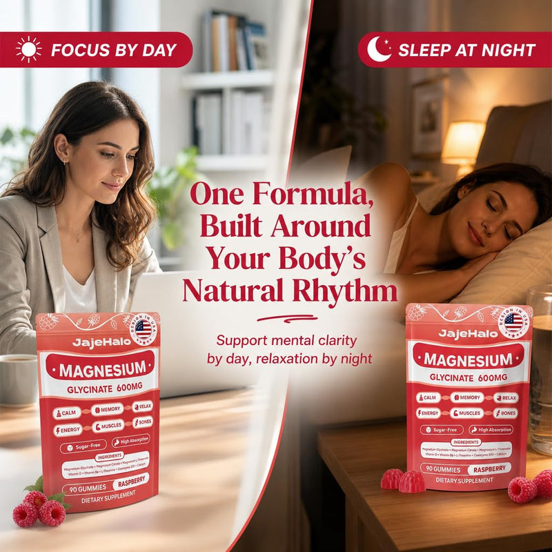 Magnesium Glycinate Gummies 600mg Sleep & Focus, 90 Count | 1000mg magnesium complex: glycinate, L-threonate & citrate with CoQ10, D3 & B6 for sleep, focus and energy.