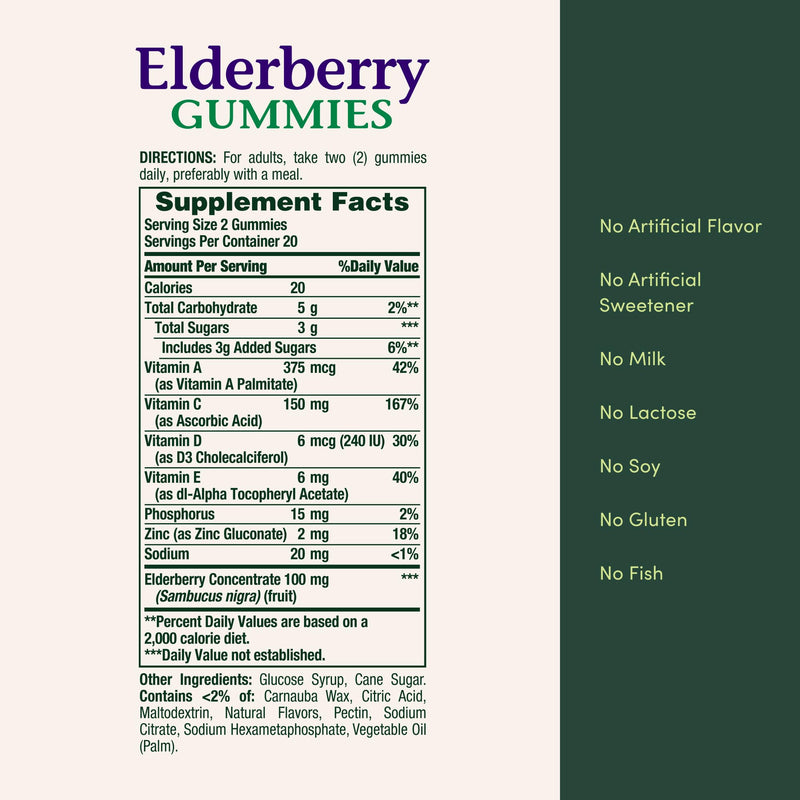 Nature's Bounty Elderberry Gummies, Immune Support, 40 Gummies | Contains Vitamin A, C, D, E and Zinc 40 Count (Pack of 1)
