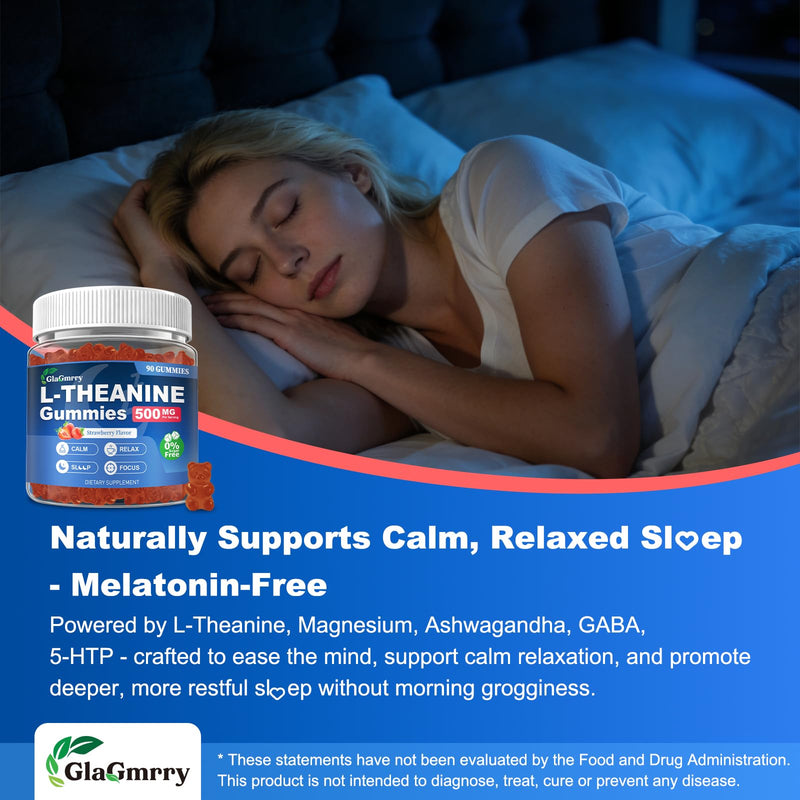 90 Count | L Theanine Gummies, L Theanine Supplement for Adults & Kids | w/ Ashwagandha, Magnesium, GABA & 5-HTP, Sugar Free Liposomal Formula for Calm Relax zzZ M♡♡d & Focus, Vegan 90 Count (Pack of 1)