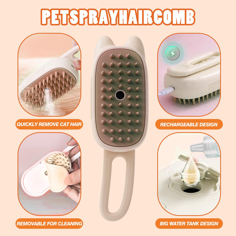 Cat Steam Brush, 3 in 1 Multifunctional Silicone Steam Brush for Dogs, Cat Brush with Steam, Advance Mist Technology for Shedding and Cleaning, Steam Brush for Cats and All Pet (Beige) Beige - BeesActive Australia