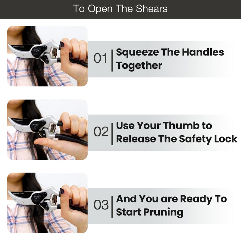 Razor Sharp Bypass Pruning Shears - Lifetime Replacement - Free Extra Blade, Spring & eBook - Japanese Steel - Premium Hand Pruners - Garden Shears - Garden Clippers - Secateurs with Ergonomic Handles SK5 steel, Aluminium, Teflon coating, Rubber Handle - BeesActive Australia