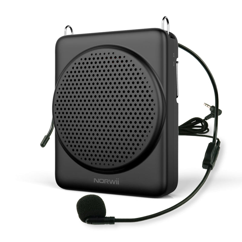 Norwii Palm-Sized Voice Amplifier for Teachers with Headset Microphone Black