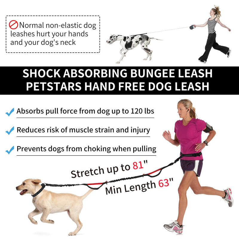 Hands Free Dog Leash with Zipper Pouch, Retractable Bungee Waist Leash with Dual Padded Handles & Waist Belt Fanny Pack for Medium & Large Dog Training Walking Running Hiking Jogging (Red) Red