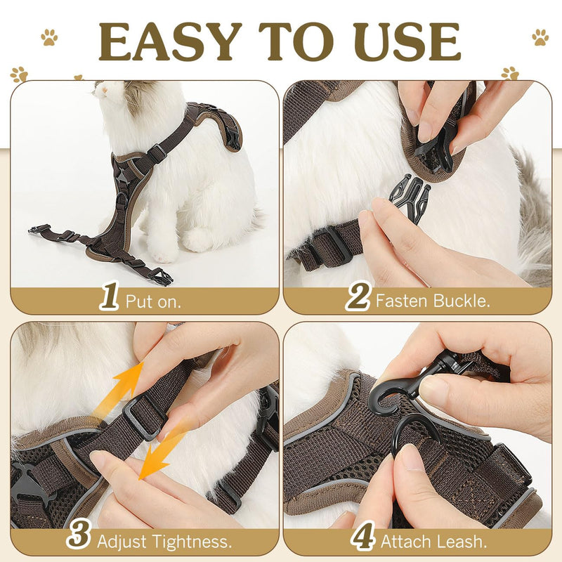 VavoPaw Cat Harness with Leash, Escape-Proof, Adjustable Cat Chest Harness with Reflective Stripes and Breathable Mesh, Soft Pet Harness for Cats, Kittens, Puppies, M Coffee - BeesActive Australia