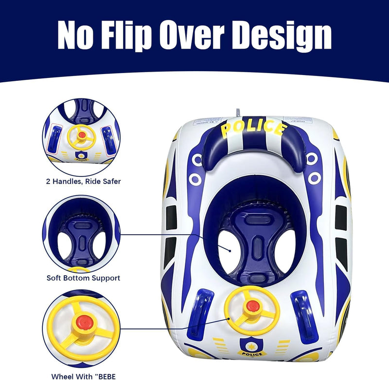 Baby Pool Float for Toddlers 12-48 Months 3D Car Inflatable Swim Float with Steering Wheel Heavy Duty 0.35mm PVC Infant Swim Pool Float Safe No Flip Swimming Toddler Floaties for Boys&Girls1-5 Years Blue&White