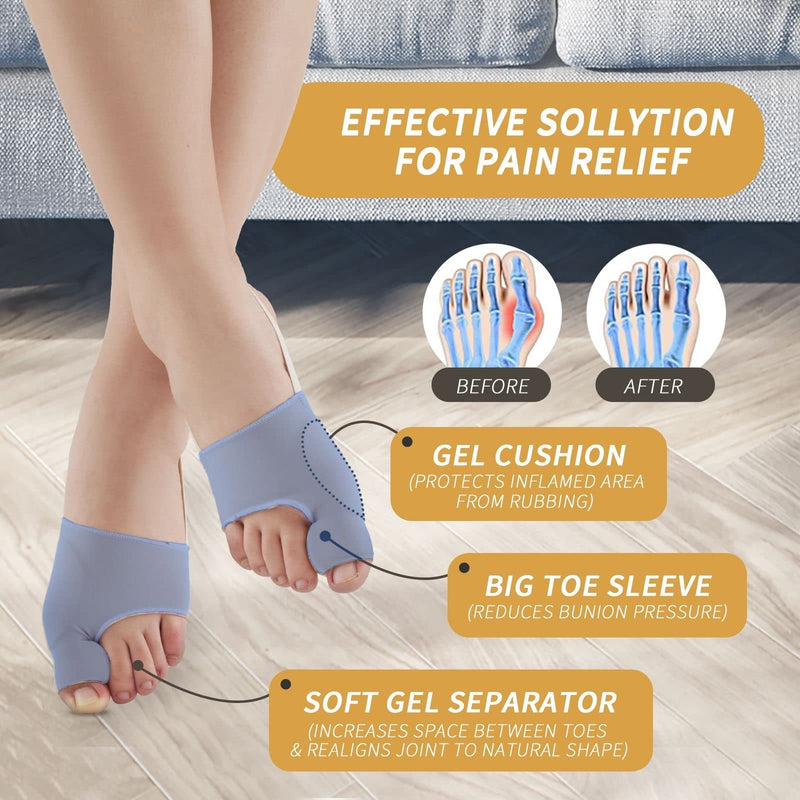 2PCS Bunion Corrector for Women & Men Big Toe Straightener - Bunions Correction Tool for - Bunion Splint with Soft Pads - Hallux Valgus Pain Relief, Breathable Fabric for Day & Night Wear (1, Gray) 1 - BeesActive Australia