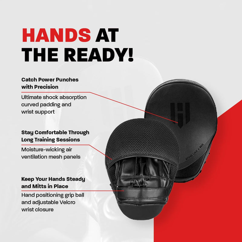 Hawk Sports Punching Mitts for Men, Women, & Kids, Leather Focus Mitts for Martial Arts & Boxing Training, Curved Punch Mitts for Karate, Kickboxing, Krav MAGA, Muay Thai & Taekwondo All-black